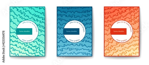 Cheerful and bright covers. Modern style minimalism and primitivism. Painterly linear doodles pattern. Vector poster card
