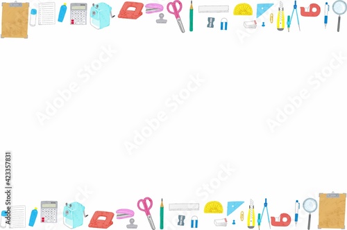 クレヨン画の文房具フレーム