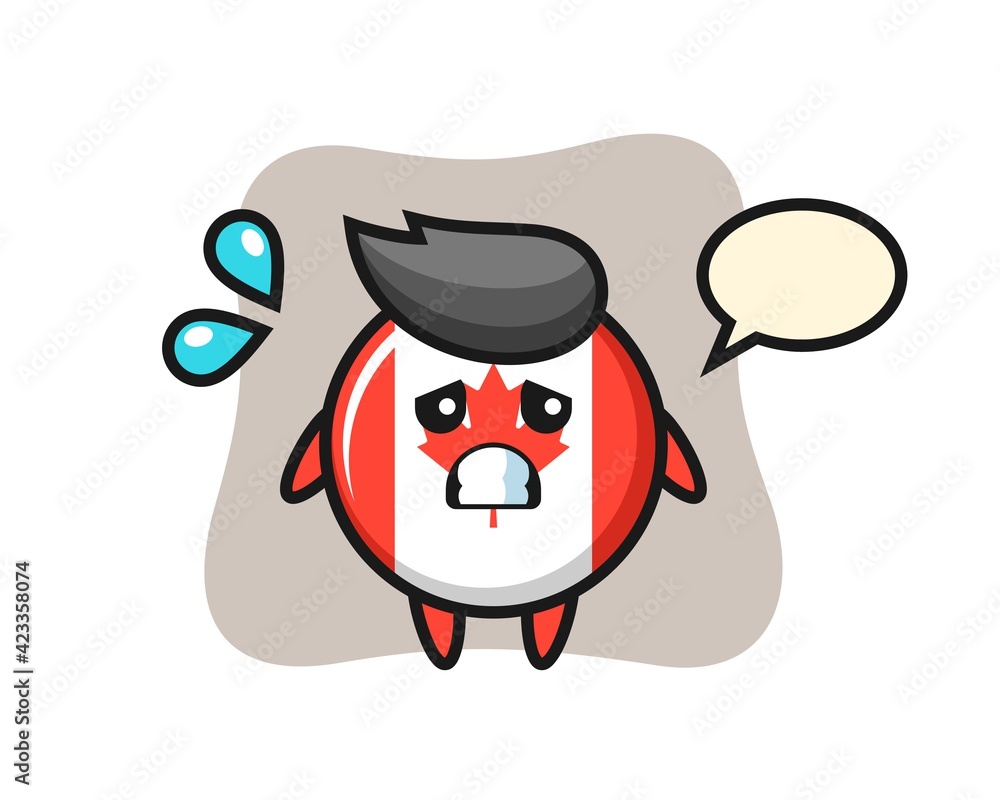 canada flag badge mascot character with afraid gesture