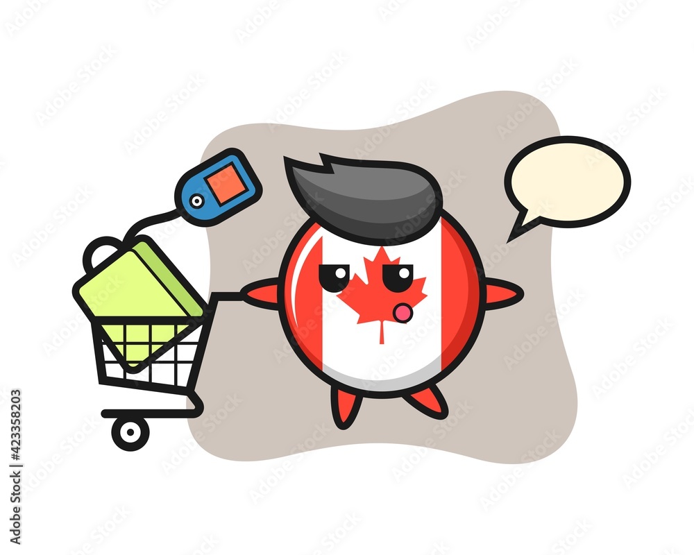canada flag badge illustration cartoon with a shopping cart