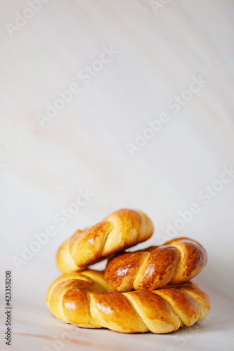 Traditional wicker round bread in the form of a circle. Round bread is braided like a pigtail