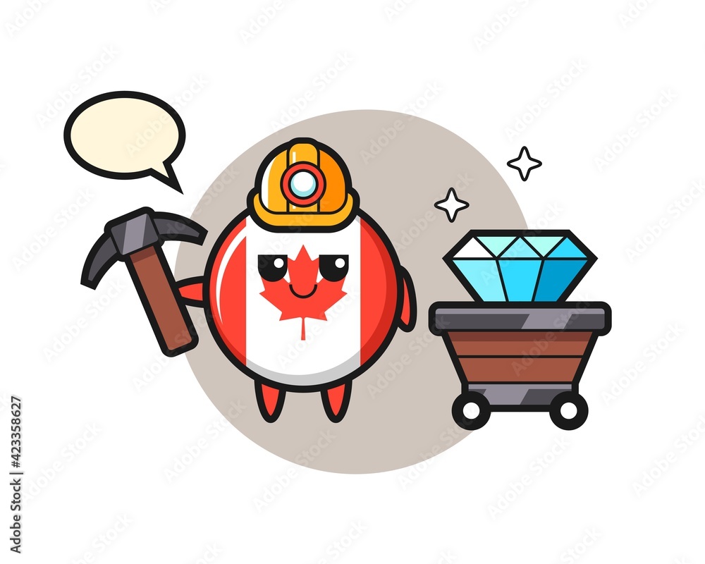 Character Illustration of canada flag badge as a miner Character Illustration of canada flag badge as a miner