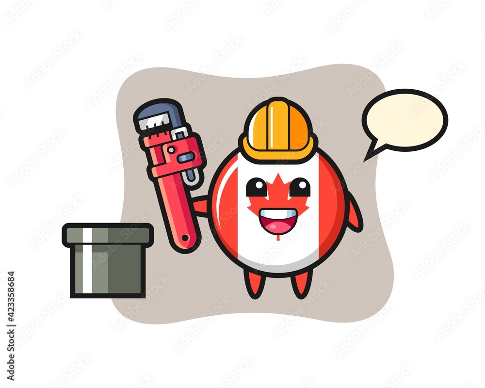Character Illustration of canada flag badge as a plumber
