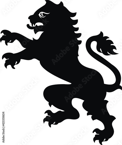 Heraldic lion vintage illustration. Black white silhouette © armvector