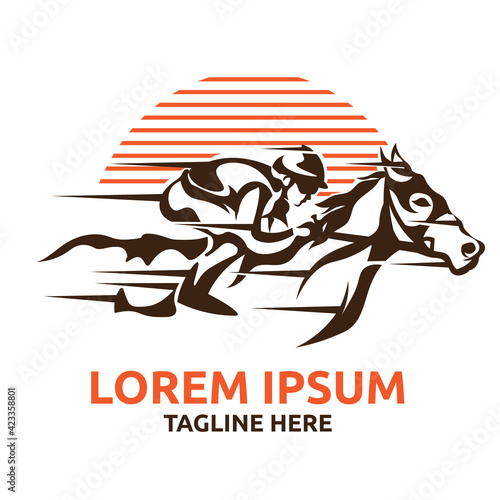 Fototapeta Horse racing logo with jockey, good for competition, stable, farm, tournament lo