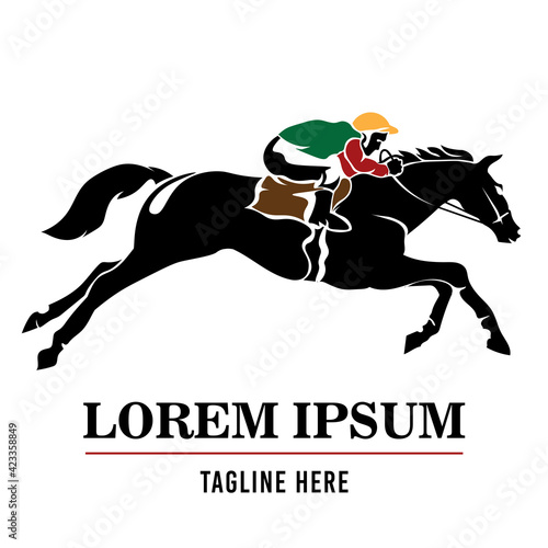 Horse racing logo with jockey, good for competition, stable, farm, tournament logo design 
