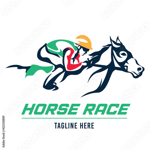 Foto Horse racing logo with jockey, good for competition, stable, farm, tournament lo