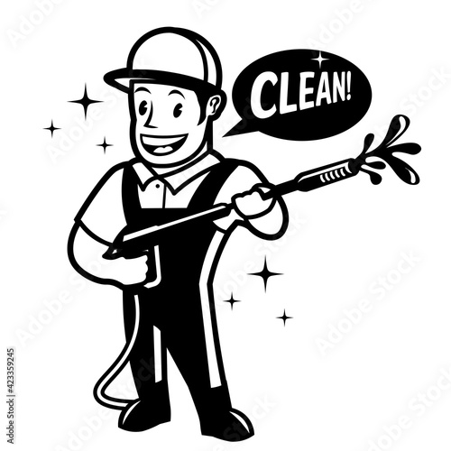 Washerman vector illustration logo perfect for cleaning service and car wash business logo