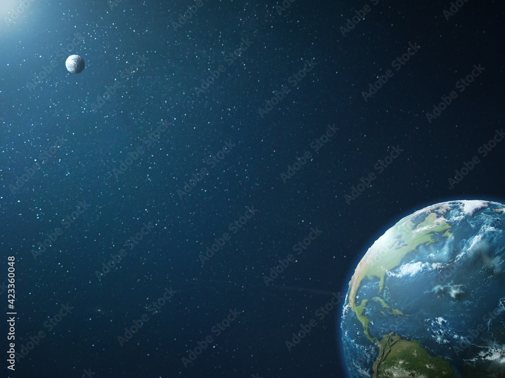 The planet and its satellite on the space background. 3d illustration