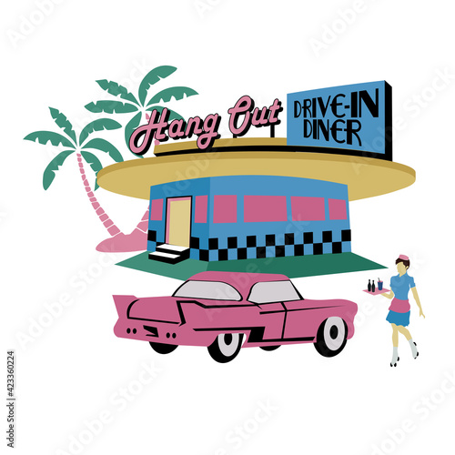 Retro vintage Drive in restaurant logo, good for tshirt design, sticker, wall decor, retro club logo