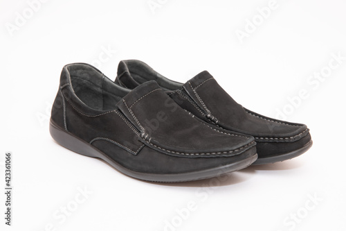 Mens black shoes on a white background