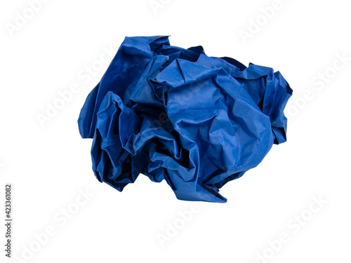 Bright crumpled paper blue color isolated on the white background