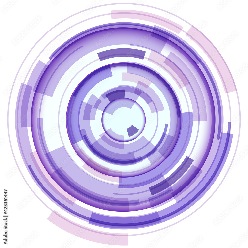 3D circular symbol, abstract lens technology design, rotating vector illustration.