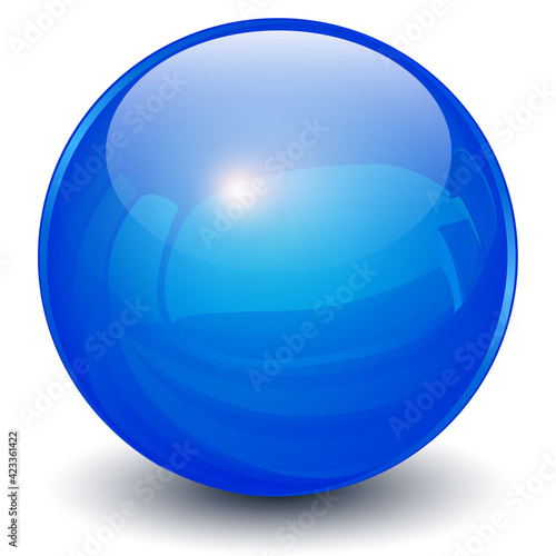 Glass sphere blue, 3D ball icon shiny vector illustration.