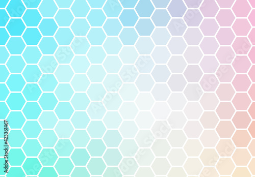 Hexagon mosaic background, abstract green and pink honeycomb icy vector design.