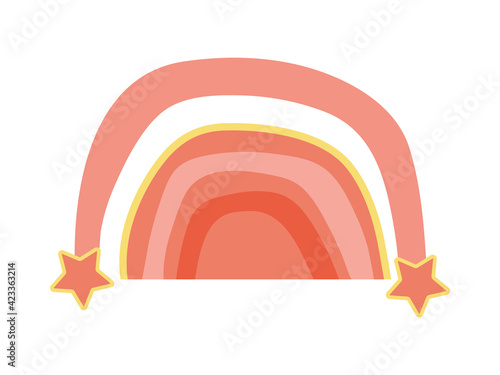 Hand drawn colored minimalist boho rainbow. Cute rainbow for baby cards and posters. Stock vector illustration isolated on white background. Boho nursery rainbow print, for baby bedroom and playroom