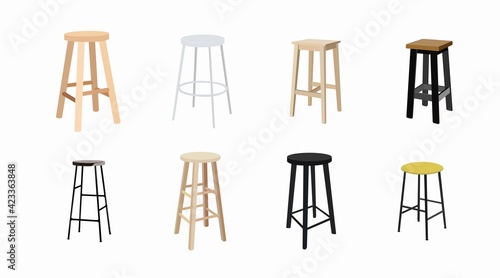 Vector isolated different Bar Stools Set on a white background. Bar Furniture set