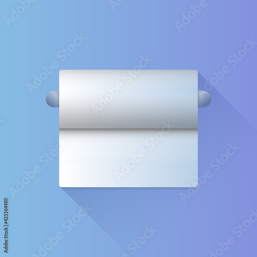 White paper towel roll dispenser. Isolated on blue background. Vector illustration.