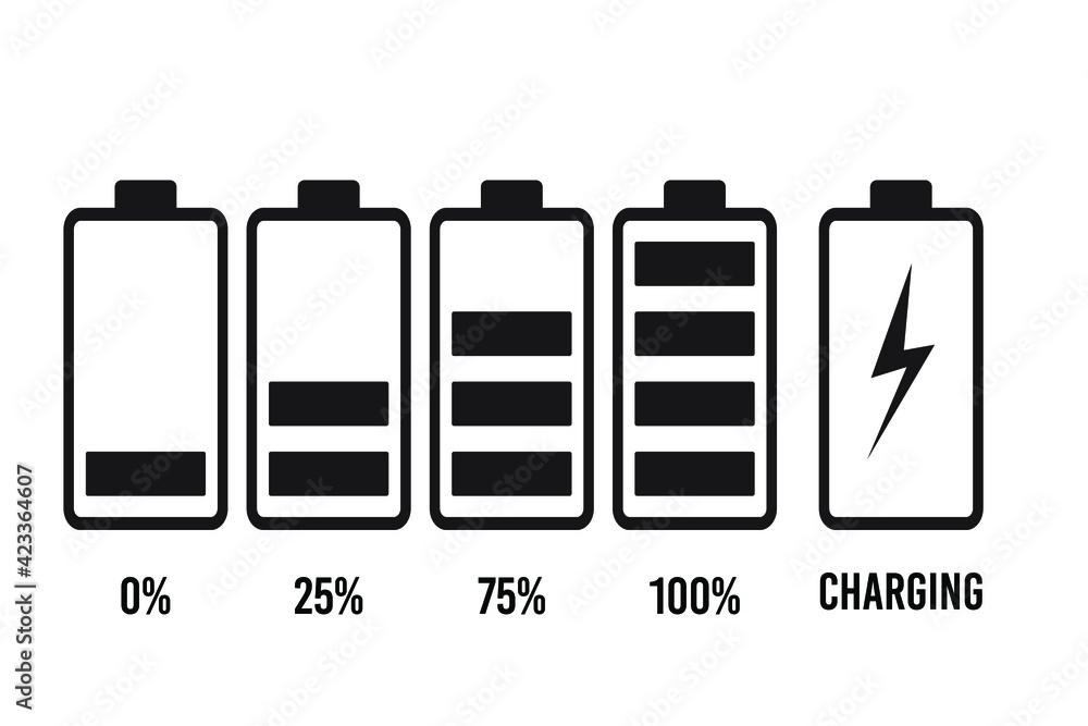 Set of battery charge level indicator in percent. Eps10 vector illustration. Set of battery charge level indicator in percent. Eps10 vector illustration.