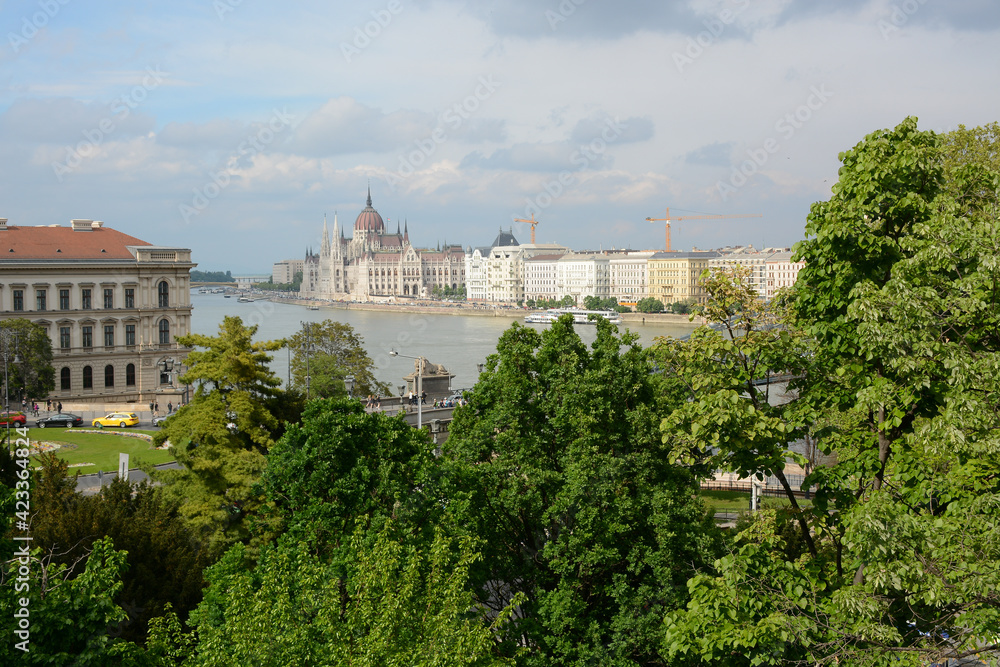 Budapest, Hungary - May 2, 2019: View to Pest from Buda Castle