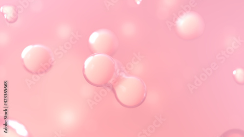 A lot meta ball cell pink color is merging center with 3d rendering.