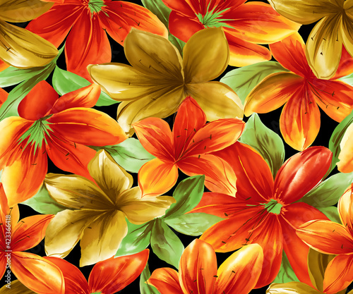 Red and Yellow Flowers Background Interior Wall Decoration Design