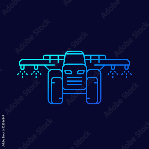 crop sprayer, tractor line vector icon