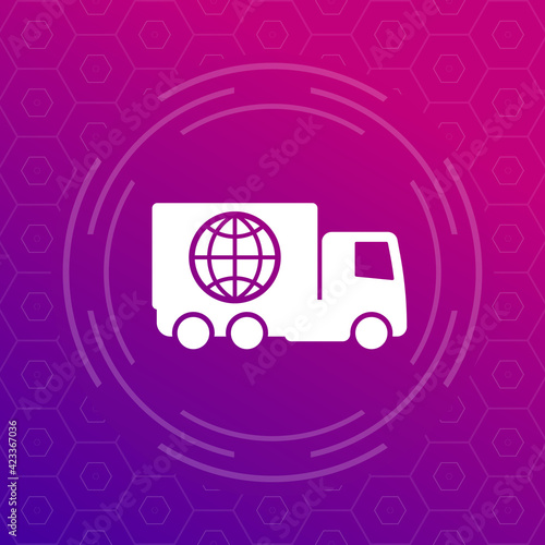 worldwide delivery with truck vector icon