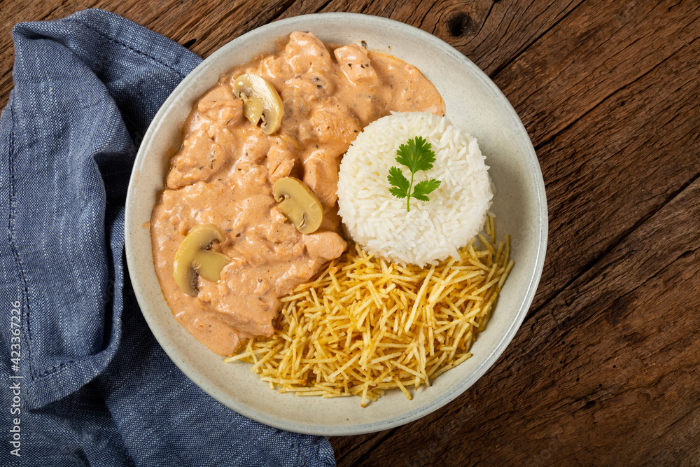 Delicious chicken stroganoff with mushrooms. Delicious chicken stroganoff with mushrooms.