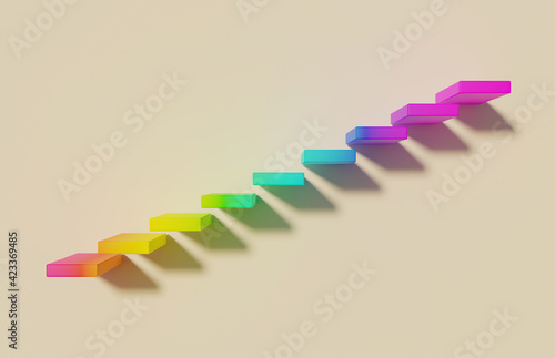 stairs with rainbow hsl color on yellow background