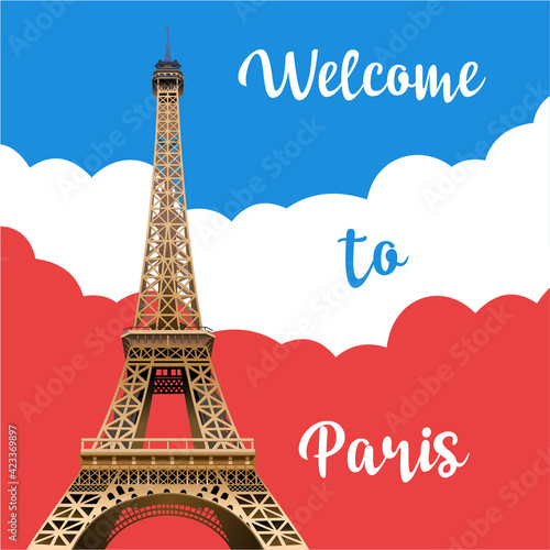 Welcome to Paris. Poster, flyer, travel leaflet. Vector illustration