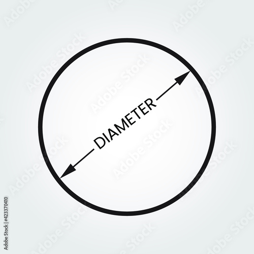 Diameter icon, flat isolated icon with diameter symbol and text. Pixel perfect vector graphics. Eps 10 vector illustration. photo