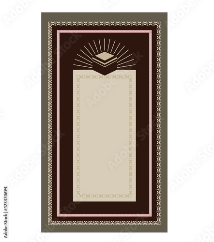 Vector design of Muslim prayer rug with decorative elements. İslamic textile. 