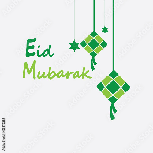 Eid mubarak background with ketupat,crescent and stars for celebrate eid ul fitr or eid ul adha - Vector illustration