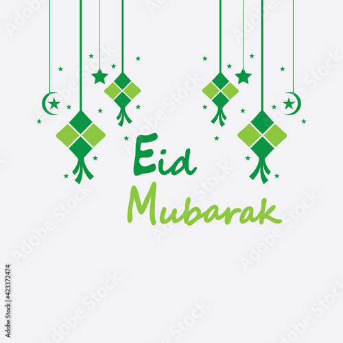 Eid mubarak background with ketupat,crescent and stars for celebrate eid ul fitr or eid ul adha - Vector illustration