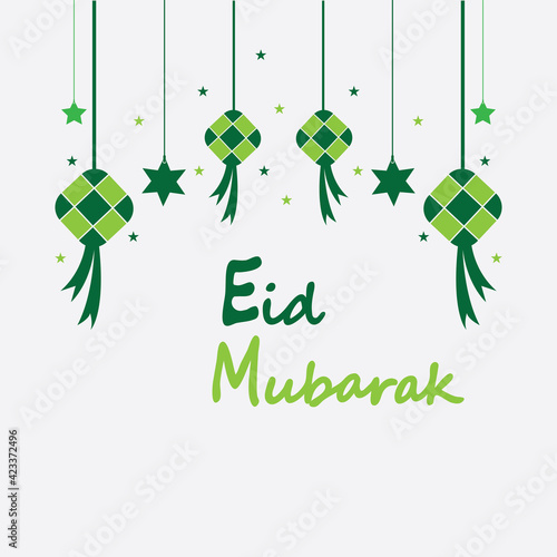 Eid mubarak background with ketupat,crescent and stars for celebrate eid ul fitr or eid ul adha - Vector illustration