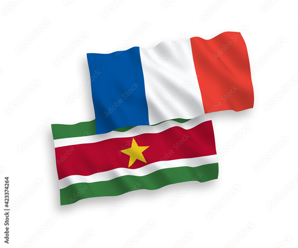 Flags of France and Republic of Suriname on a white background