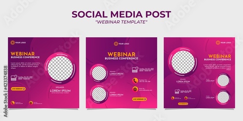 Creative design collection of social media story post templates on a pink gradient background. It is suitable for business webinar, marketing webinar, online class program, etc.