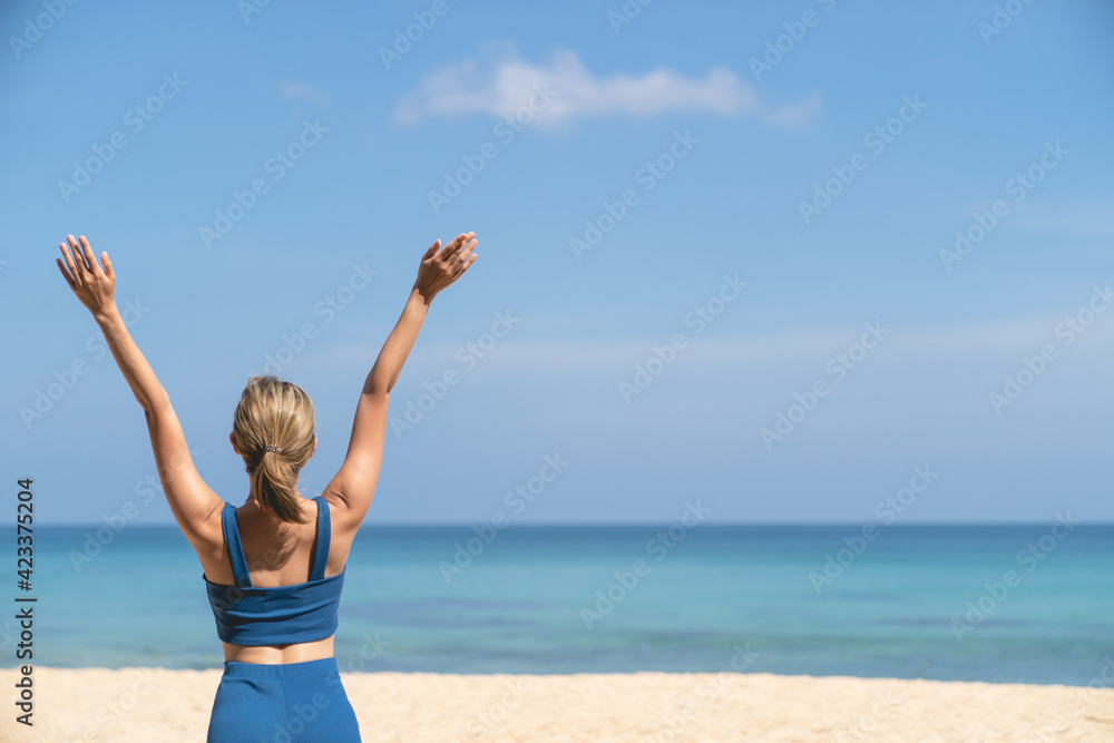 Carefree woman on the beach. Beach summer holiday vacation. Carefree woman on the beach. Beach summer holiday vacation.