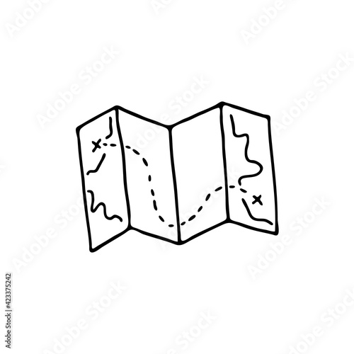 Doodle image of a paper card. Hand-drawn image for print, sticker, web, various designs. Vector element for the themes of travel, vacation, tourism.