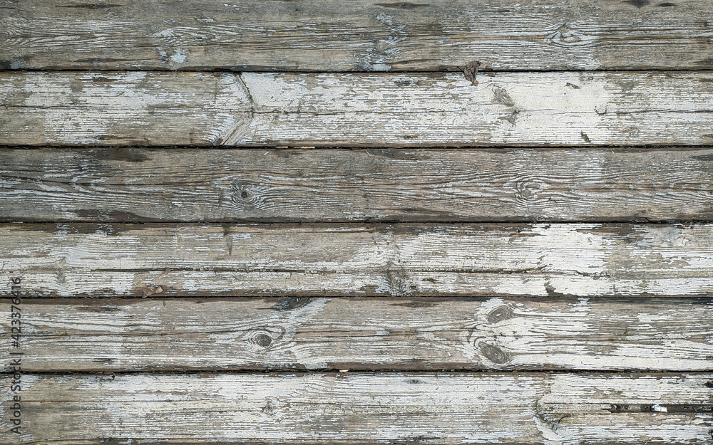 Old white wood plank texture, laid out horizontally, light natural background. The texture of the wood is visible through the cracked and worn layer of white paint. Old white wood plank texture, laid out horizontally, light natural background. The texture of the wood is visible through the cracked and worn layer of white paint.