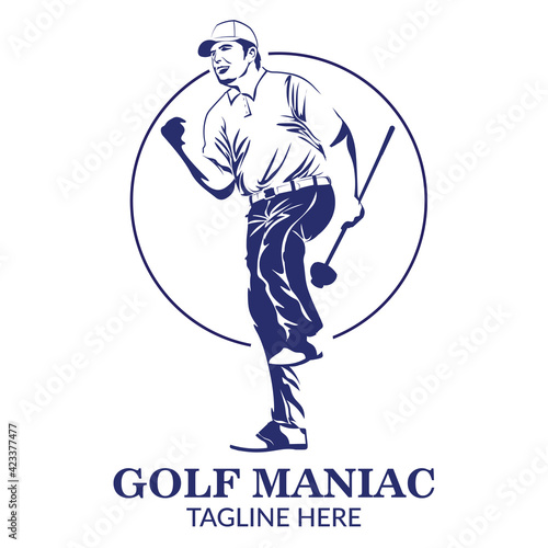Golf player vector logo, in hand drawn style, good for Golf Shop, Club , Tournament, Event logo, and Golf fashion brand