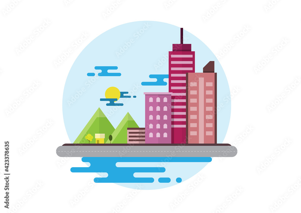 Urban landscape with buildings Clear sky
Vector illustration