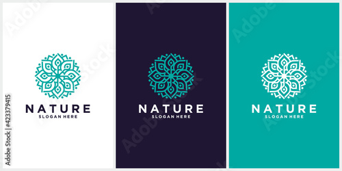 Simple nature leaf ornament logo design flower logo