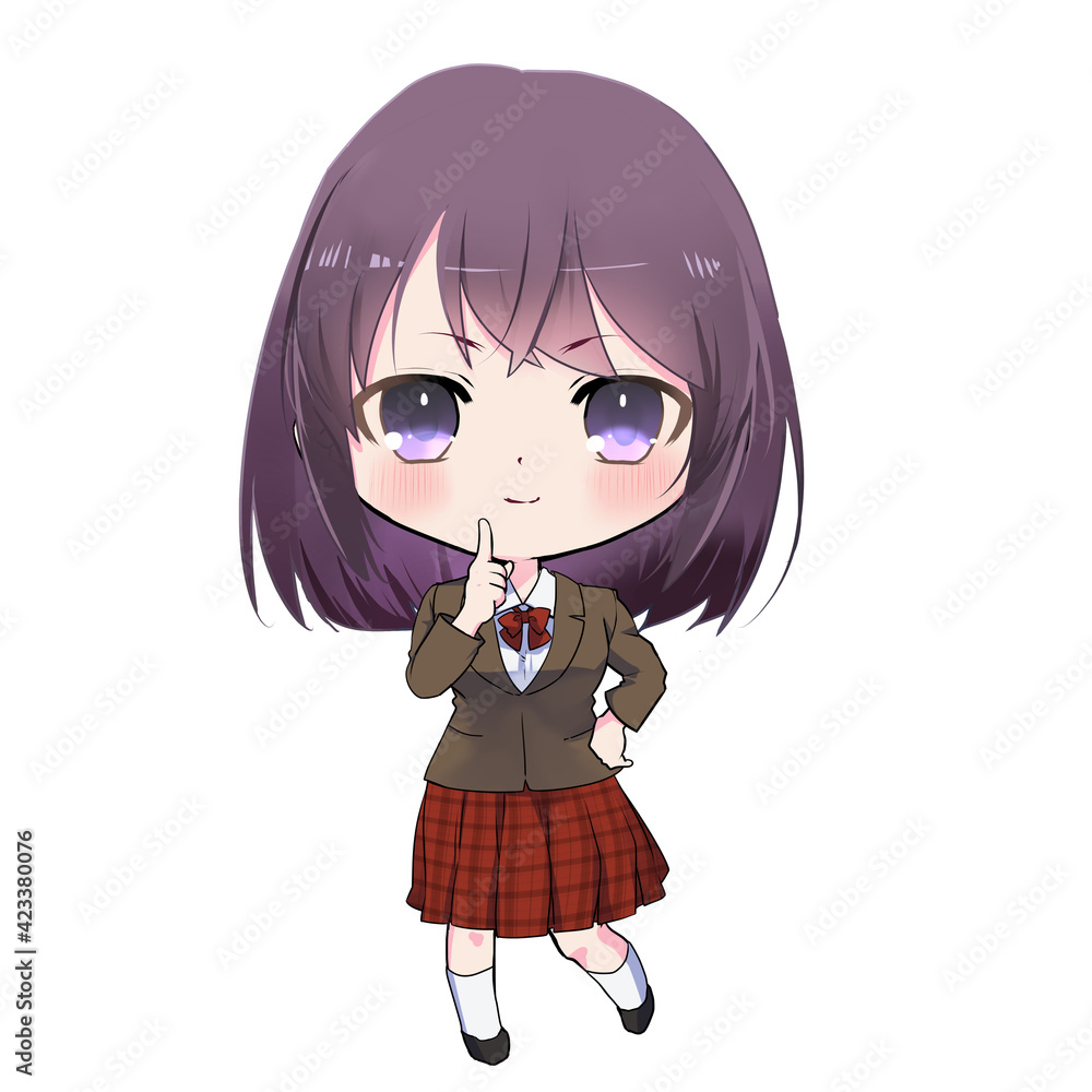 イラスト素材 口に指をあてて笑顔で微笑む制服の女の子 Ilustracion De Stock Adobe Stock