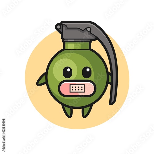 Cartoon Illustration of grenade with tape on mouth