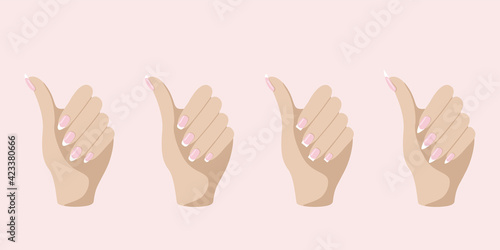 Set of different kinds of nail shapes. French manicure Vector illustration