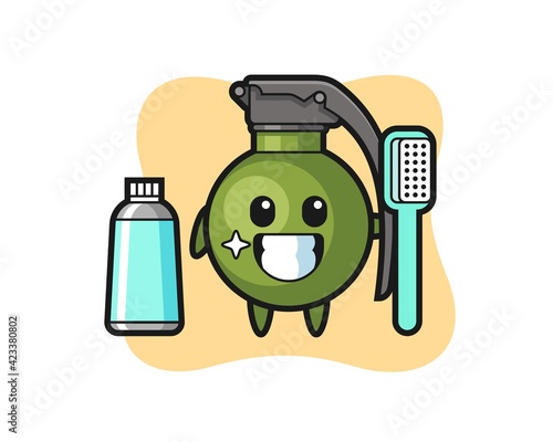 Mascot Illustration of grenade with a toothbrush