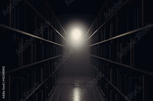 Library Aisle And Spotlight
