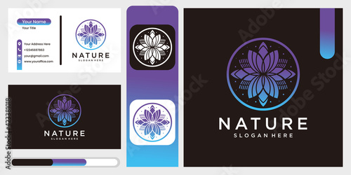 Simple nature leaf ornament natural logo and business card , Collection of mandala with ornamental patterns of flowers and leaves.